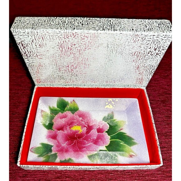 Japanese Ginbari Cloisonné Enamel Small Decorative Tray, Pink Peony Design - Picture 5 of 11